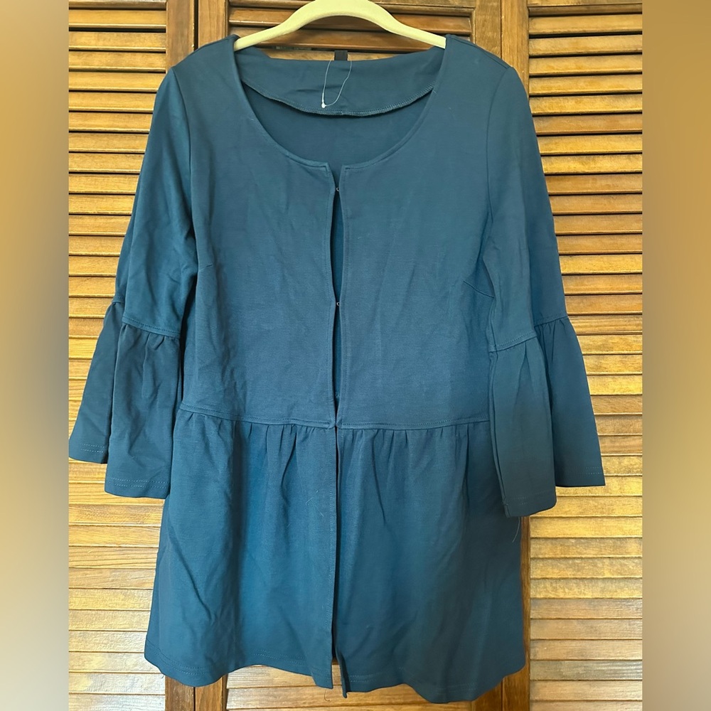 BNWOT Suzanne Betro Dark Teal Women's Hook front collarless cardigan size large